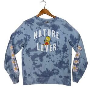 Lisa Simpson Nature Lover Graphic Pullover Sweatshirt Womens MEDIUM Blue Tie-Dye
